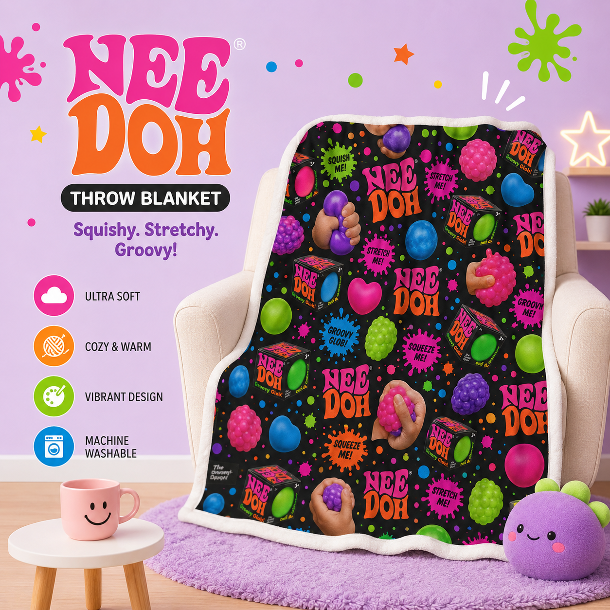 Colorful NeeDoh Squishy Toy Pattern Plush Throw