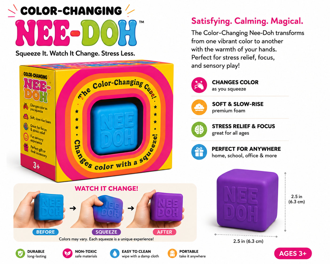 Color Changing Nee-doh Cube