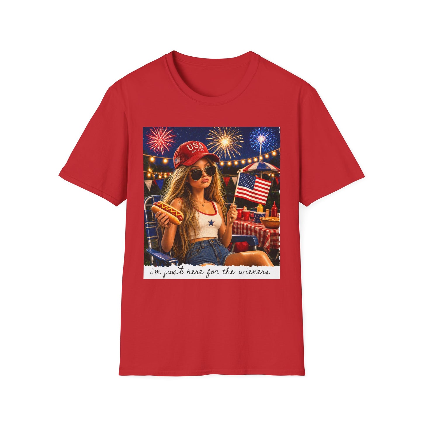 Patriotic Fourth of July T-Shirt — 'I'm Just Here for the Fireworks' Graphic Tee