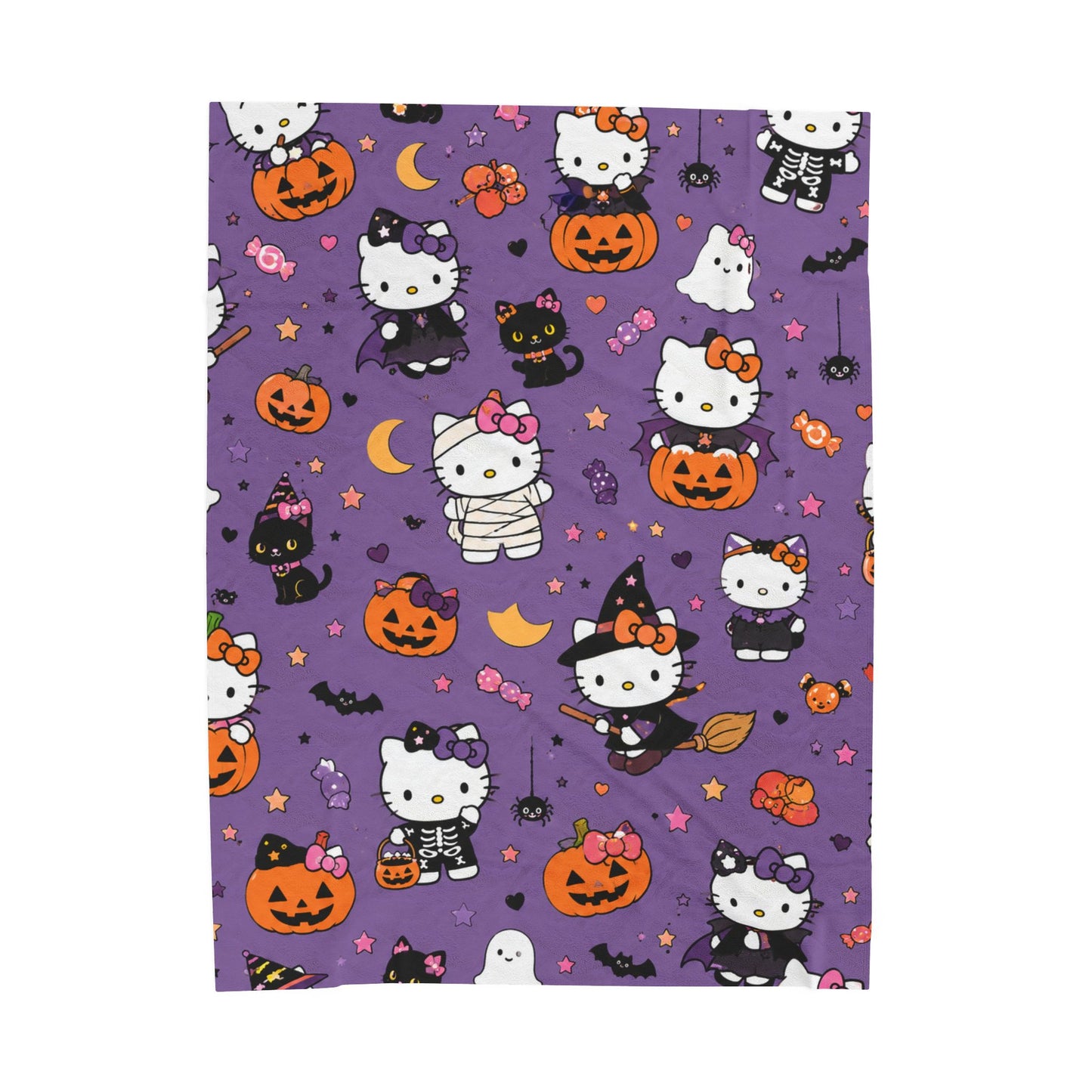 Halloween Hello Kitty Velveteen Plush Blanket – Cute Pumpkin & Costume Print