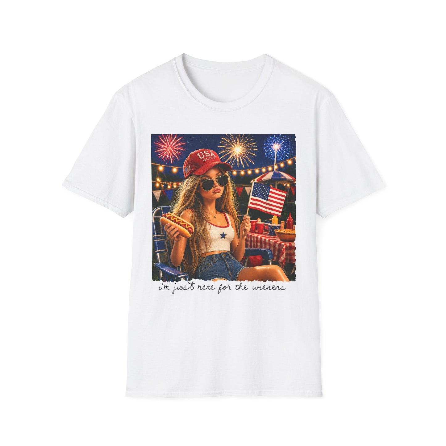 Patriotic Fourth of July T-Shirt — 'I'm Just Here for the Fireworks' Graphic Tee