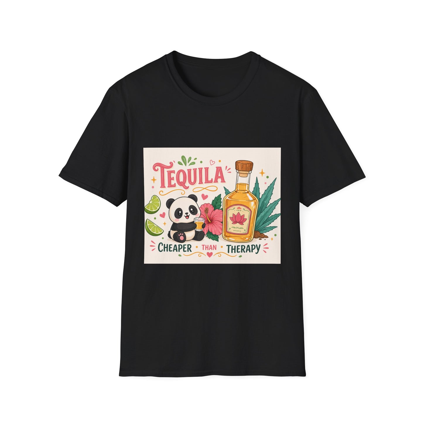 Tequila Cheaper Than Therapy T-Shirt – Cute Panda & Bottle Party Tee