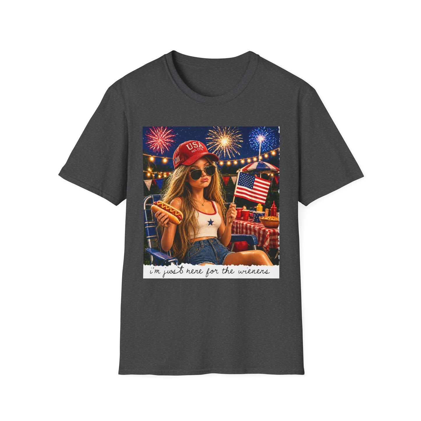 Patriotic Fourth of July T-Shirt — 'I'm Just Here for the Fireworks' Graphic Tee
