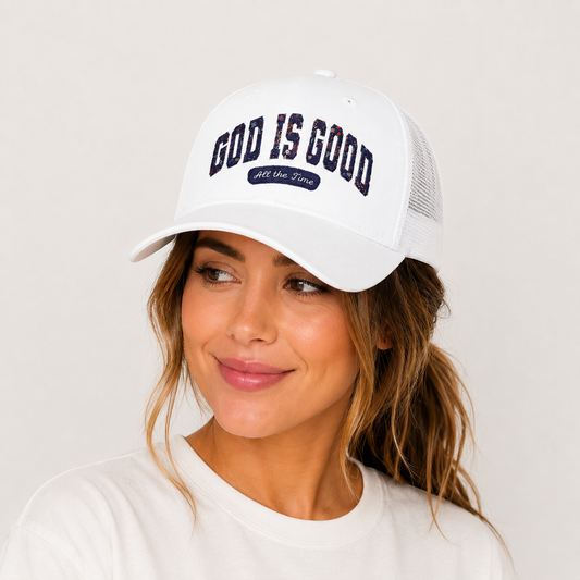 God Is Good Trucker Hat — Faith Baseball Snapback Cap