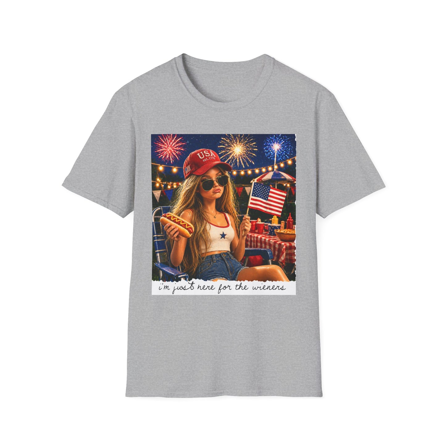 Patriotic Fourth of July T-Shirt — 'I'm Just Here for the Fireworks' Graphic Tee