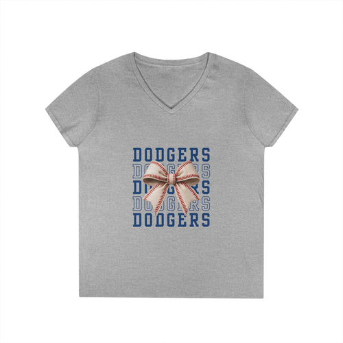 Dodgers Repeat Script V-Neck Tee with Bow Graphic